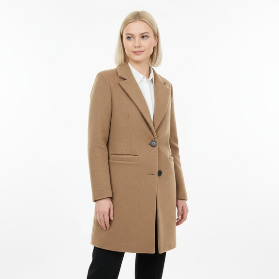 Camelowy klasyczny płaszcz w prążek Yups