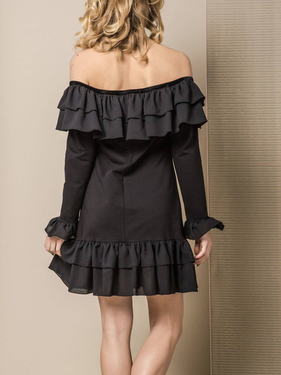 SUKIENKA LEMONADA COLD SHOULDER Z FALBANAMI CZARNA