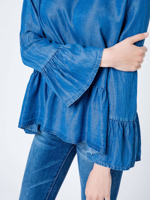 Bluzka Euphory a'la jeans zapinana na guziczki z tyłu niebieska