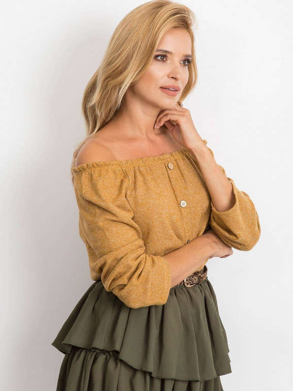 Bluzka zdobiona guzikami z przodu musztardowa