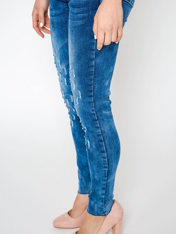 Jeansy zdobione drapowaniem przy kolanach granatowe