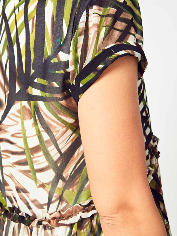 Sukienka Cocomore Boutqe z motywem roślinnym beżowo zielona