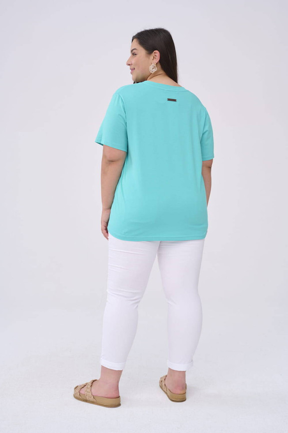 Turkusowa bluzka z dekoltem w serek Blue Shadow