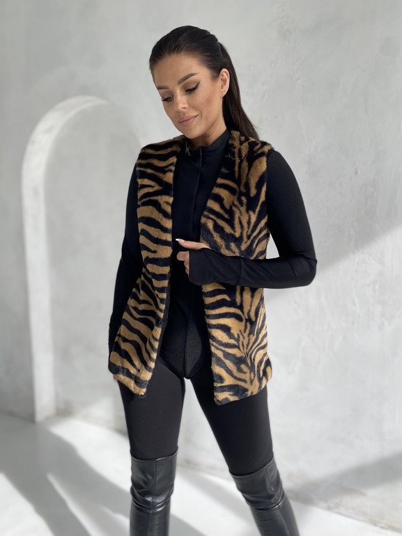 Brązowa kamizelka sztuczne futerko Yups