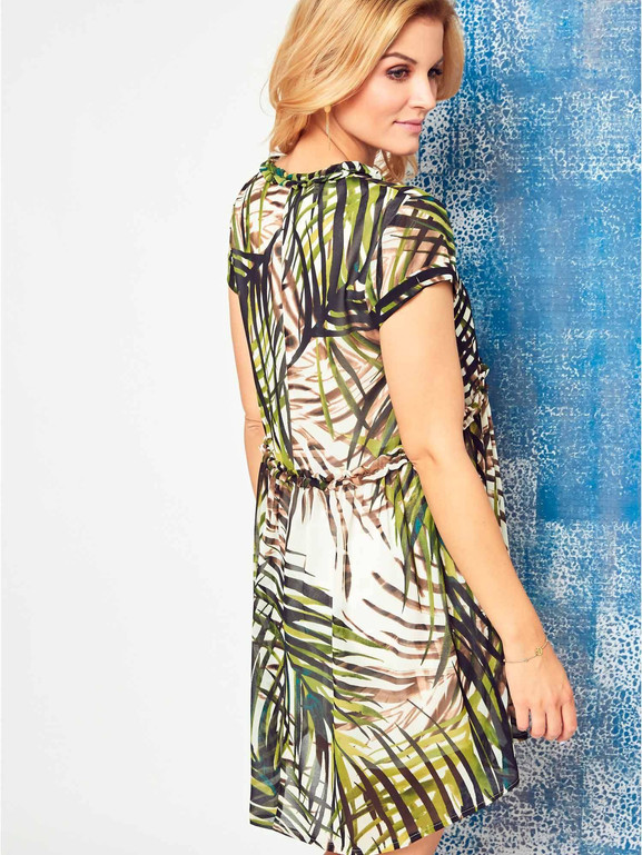 Sukienka Cocomore Boutqe z motywem roślinnym beżowo zielona