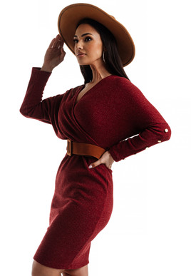 Sukienka bordowa Och Bella BE-BQ183.bordo