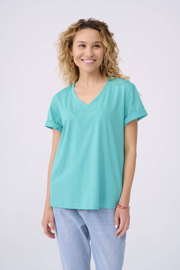 Turkusowa bluzka z dekoltem w serek Blue Shadow