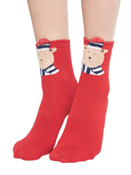 Skarpetki z aplikacją misia w koszulce czerwone