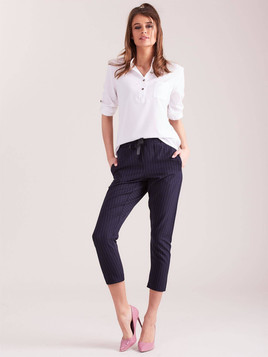 Granatowe spodnie 7/8 w białe prążki Yups