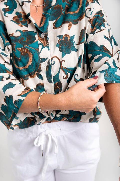 Morska koszula z printem w kwiaty