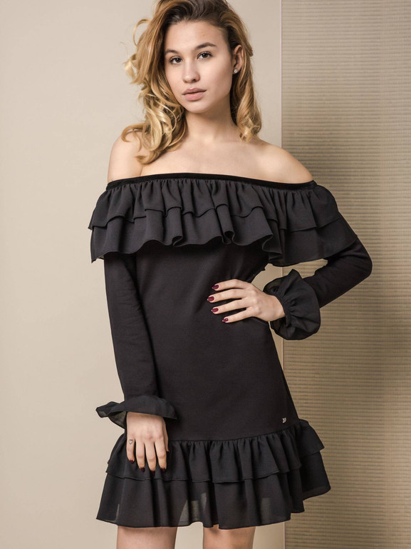 SUKIENKA LEMONADA COLD SHOULDER Z FALBANAMI CZARNA