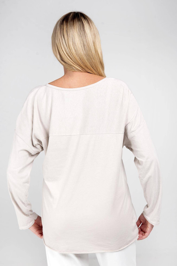 Beżowa bluzka z nadrukiem z domieszką lnu