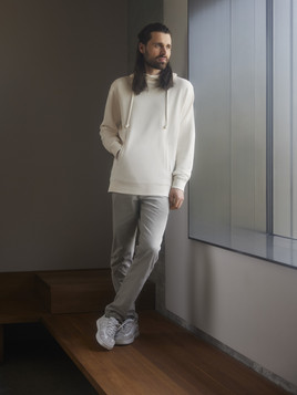 Ecru bluza unisex Pure Organic High Collar Hooded Sweat Russell