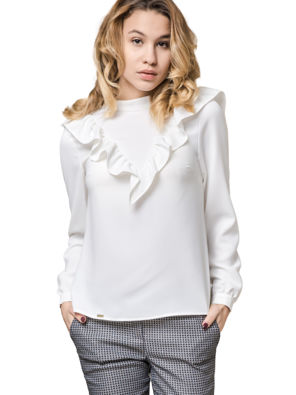 Bluzka Lola z falbanką z przodu biała
