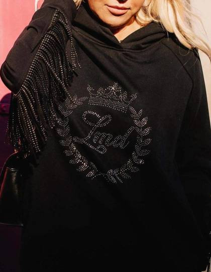 Czarna bluza z kapturem cekiny frędzle LeMonada