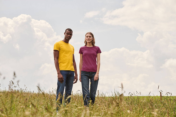 Żółta koszulka męska z czesanej bawełny Iconic rękawem Fruit of the Loom
